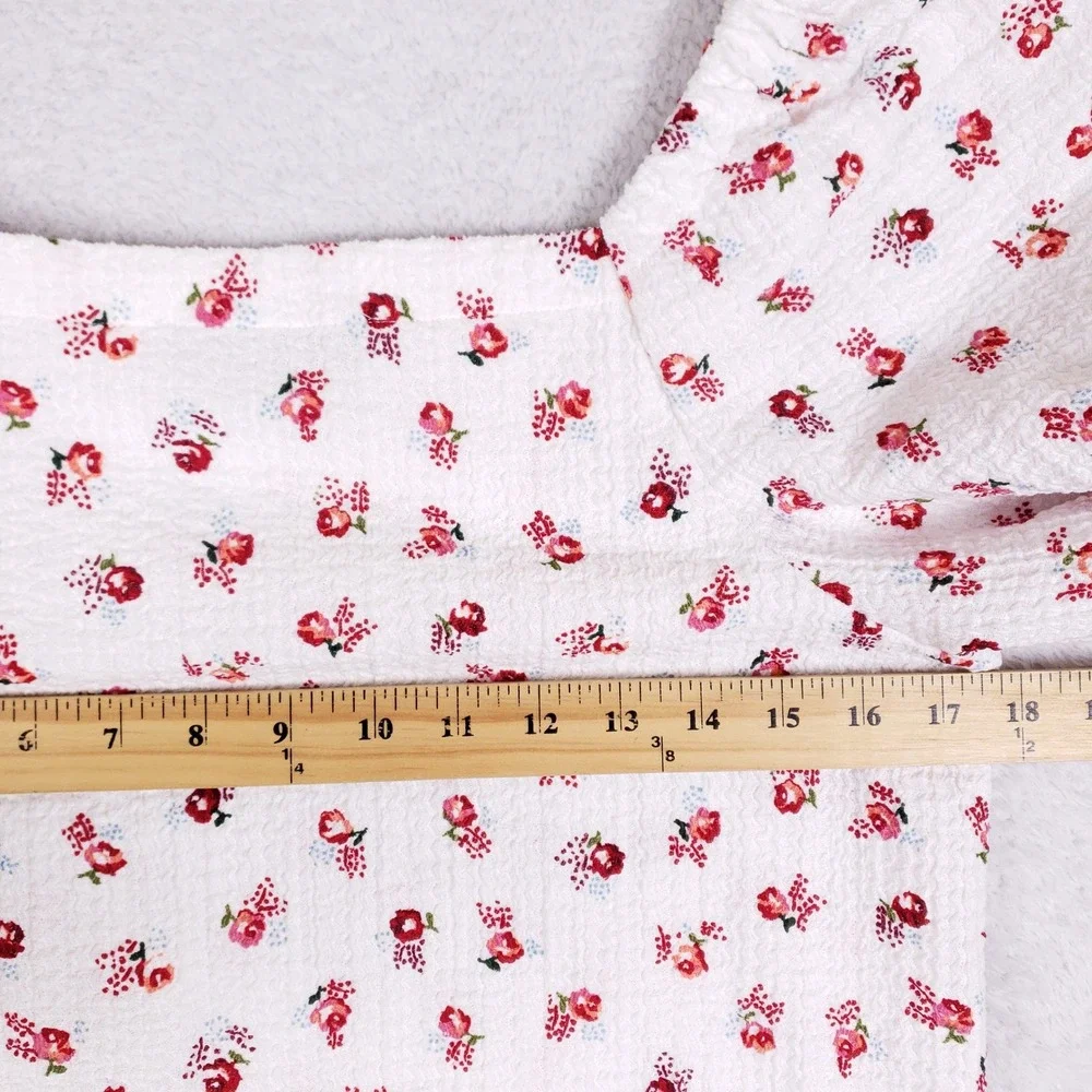 LOFT Blouse Womens Medium Square Neck Puff Sleeve Floral White Cottagecore‎ Boho